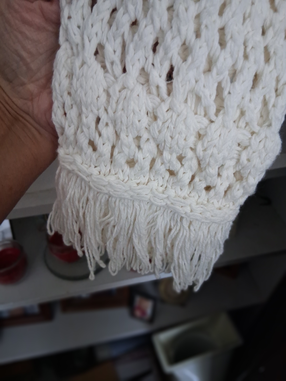 Zara Ivory Open-Knit V-Neck Sweater with Fringe - Picture 4 of 5